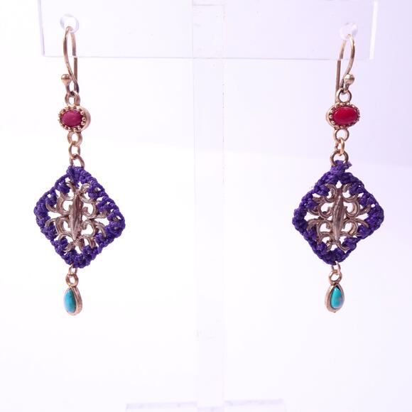 Neiman Marcus Majestic Cabochon Turq Lapis Woven Cabochon Earrings NWT 178 - Picture 5 of 7